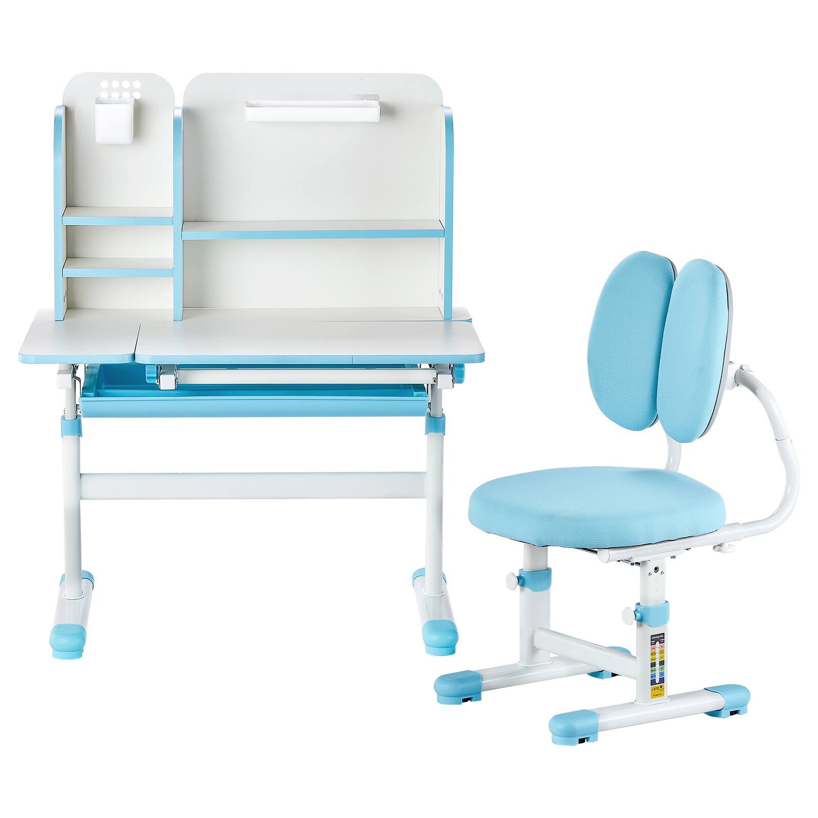 Alt View 5. VEVOR - Kids Study Chair and Desk Set, Study Desk and Chair for Kids with Bookshelf & Storage Drawer - Blue.