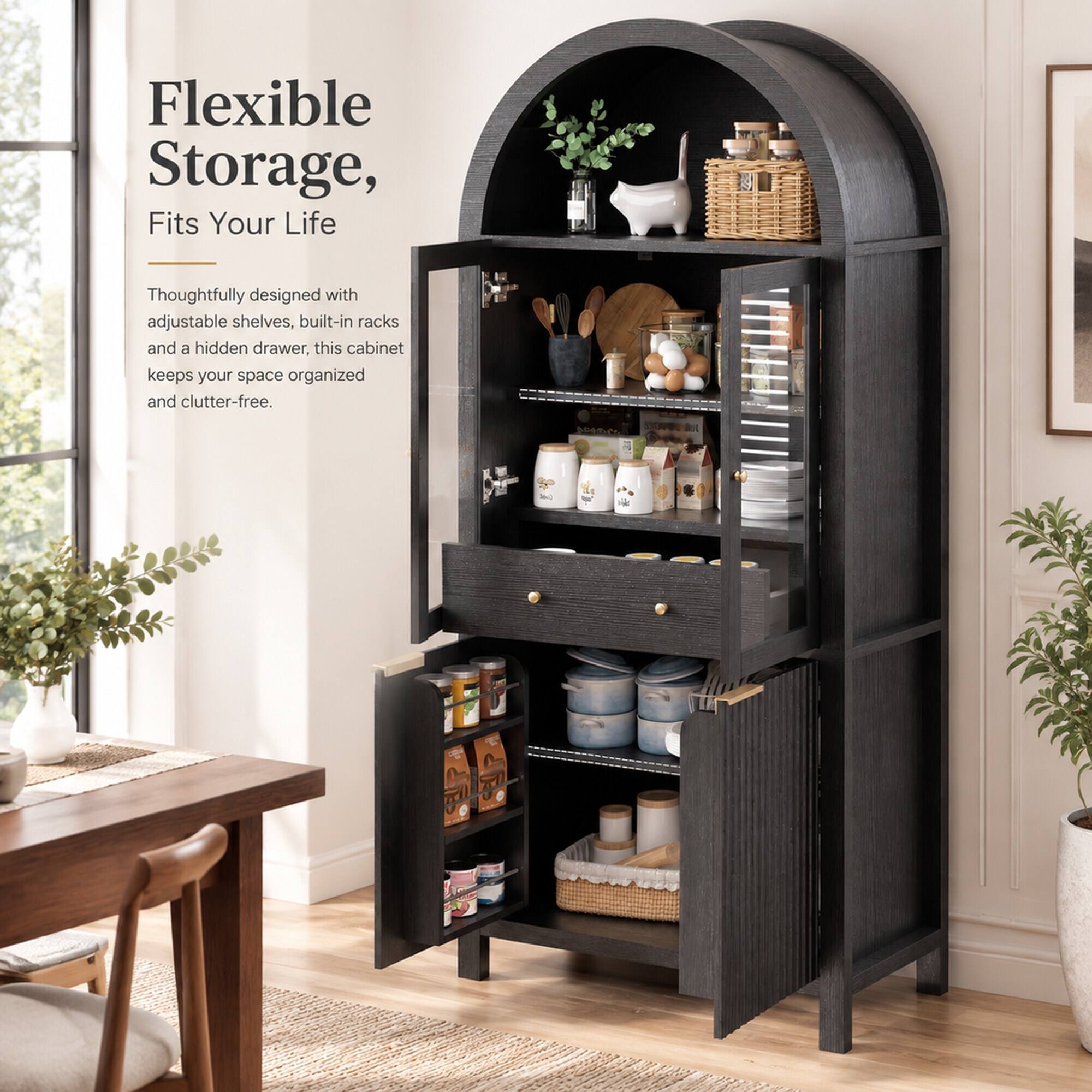 Flexible Storage, Fits Your Life

Thoughtfully designed with adjustable shelves, built-in racks and a hidden drawer, this cabinet keeps your space organized and clutter-free.