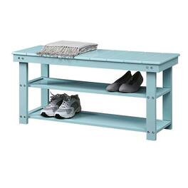 Hivvago - Sea Foam Aqua Wood 2-Shelf Shoe Rack Storage Bench for Entryway or Closet - Blue