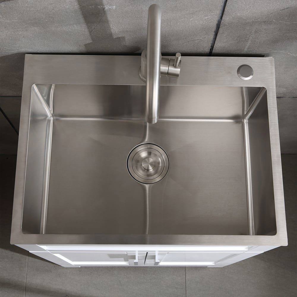 Angle. Kadyn - 24in Stainless Steel Washing Sink - Includes Faucet Hoses & Drain Head Only (Update), Silver - Silver.