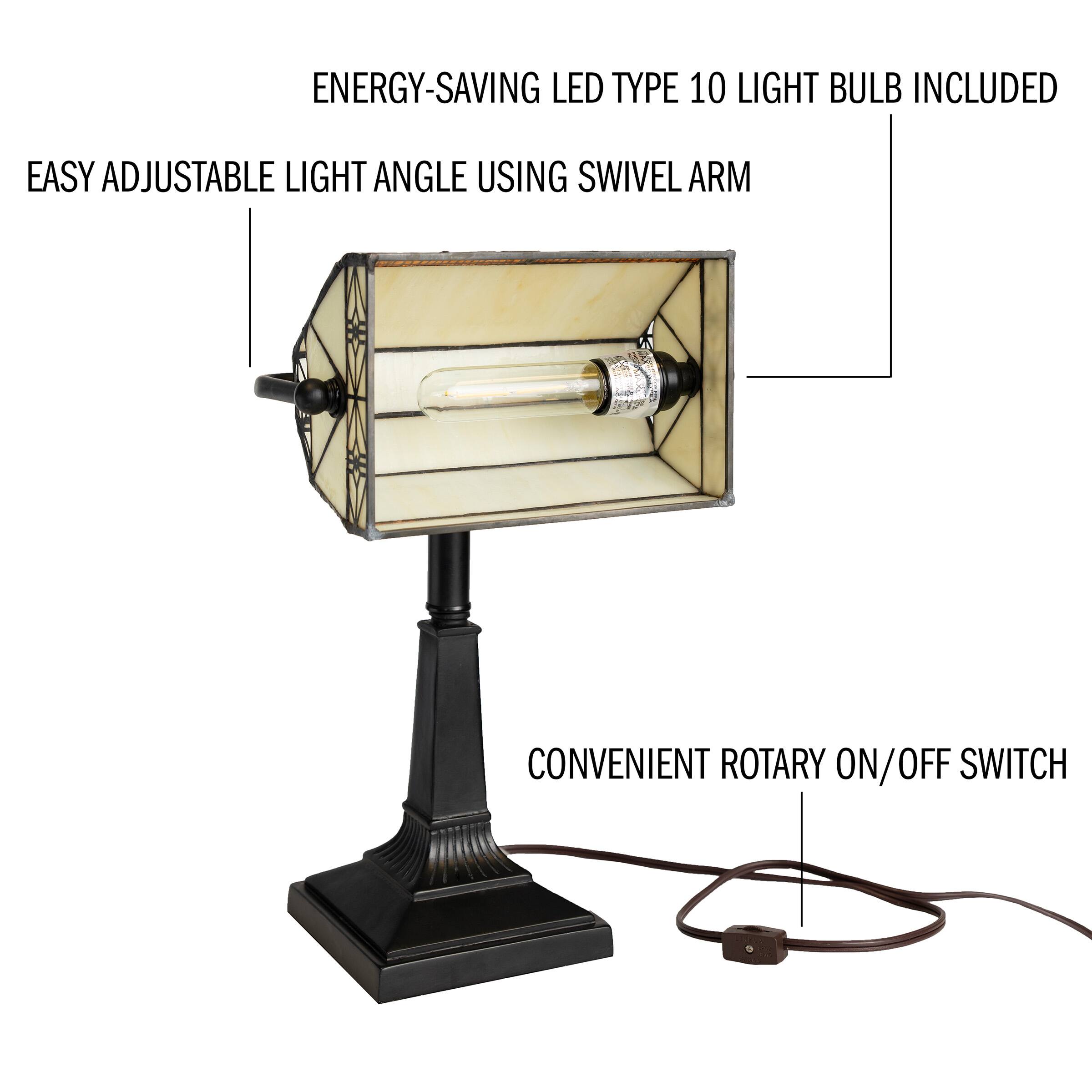 - ENERGY-SAVING LED TYPE 10 LIGHT BULB INCLUDED
- EASY ADJUSTABLE LIGHT ANGLE USING SWIVEL ARM
- CONVENIENT ROTARY ON/OFF SWITCH