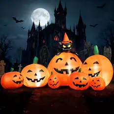 Front. Joyfy - 7 ft Halloween Inflatable Pumpkin with Witch's Cat Decorations Inflatables with Build-in LED, Outdoor Blow Up Yard Decor - orange.