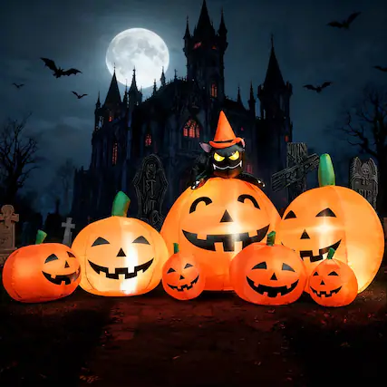 Front. Joyfy - 7 ft Halloween Inflatable Pumpkin with Witch's Cat Decorations Inflatables with Build-in LED, Outdoor Blow Up Yard Decor - orange.