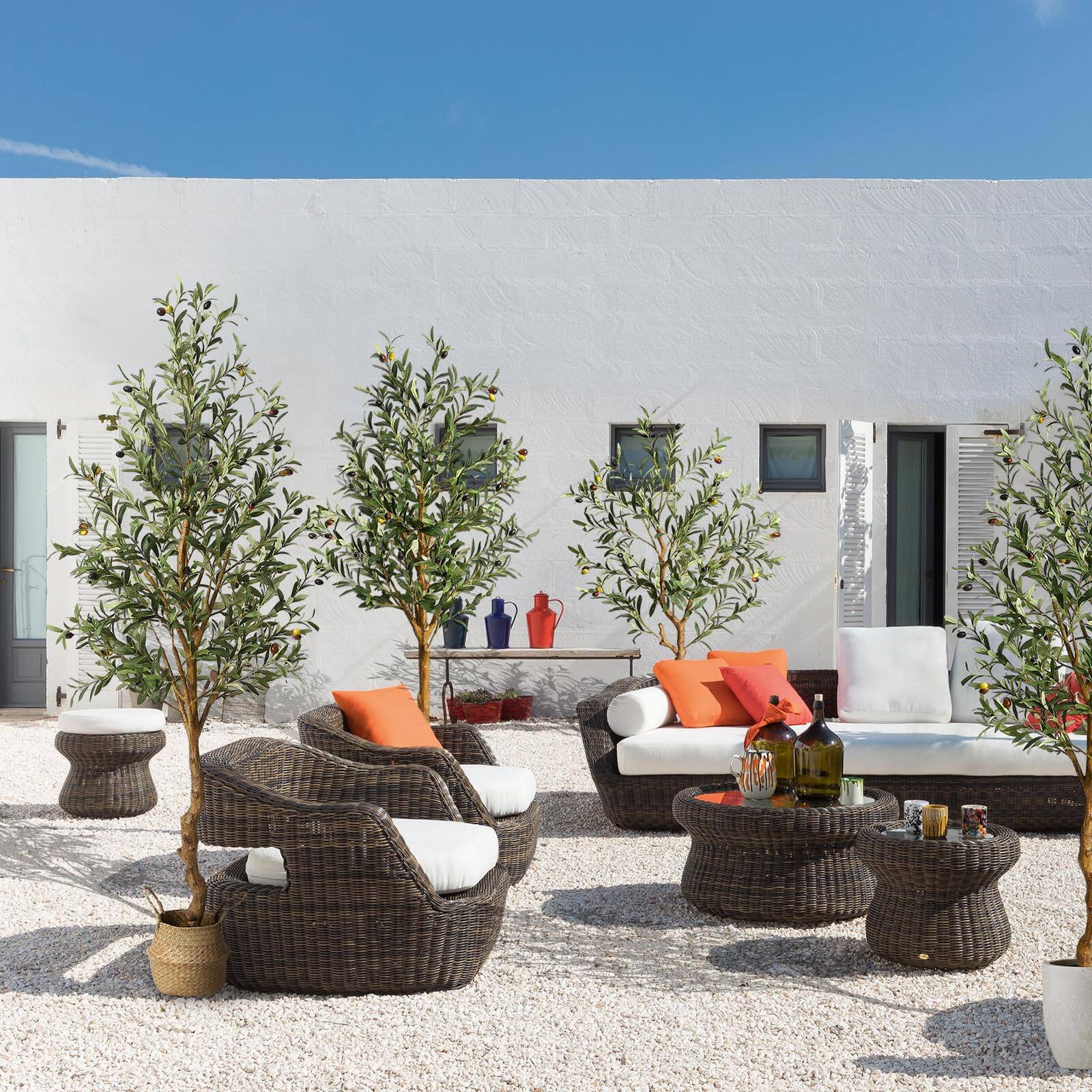 Alt View 1. Homhougo - 2pcs Artificial Olive Tree 4.25FT(51in) Tall Faux Silk Olive Trees - Green.