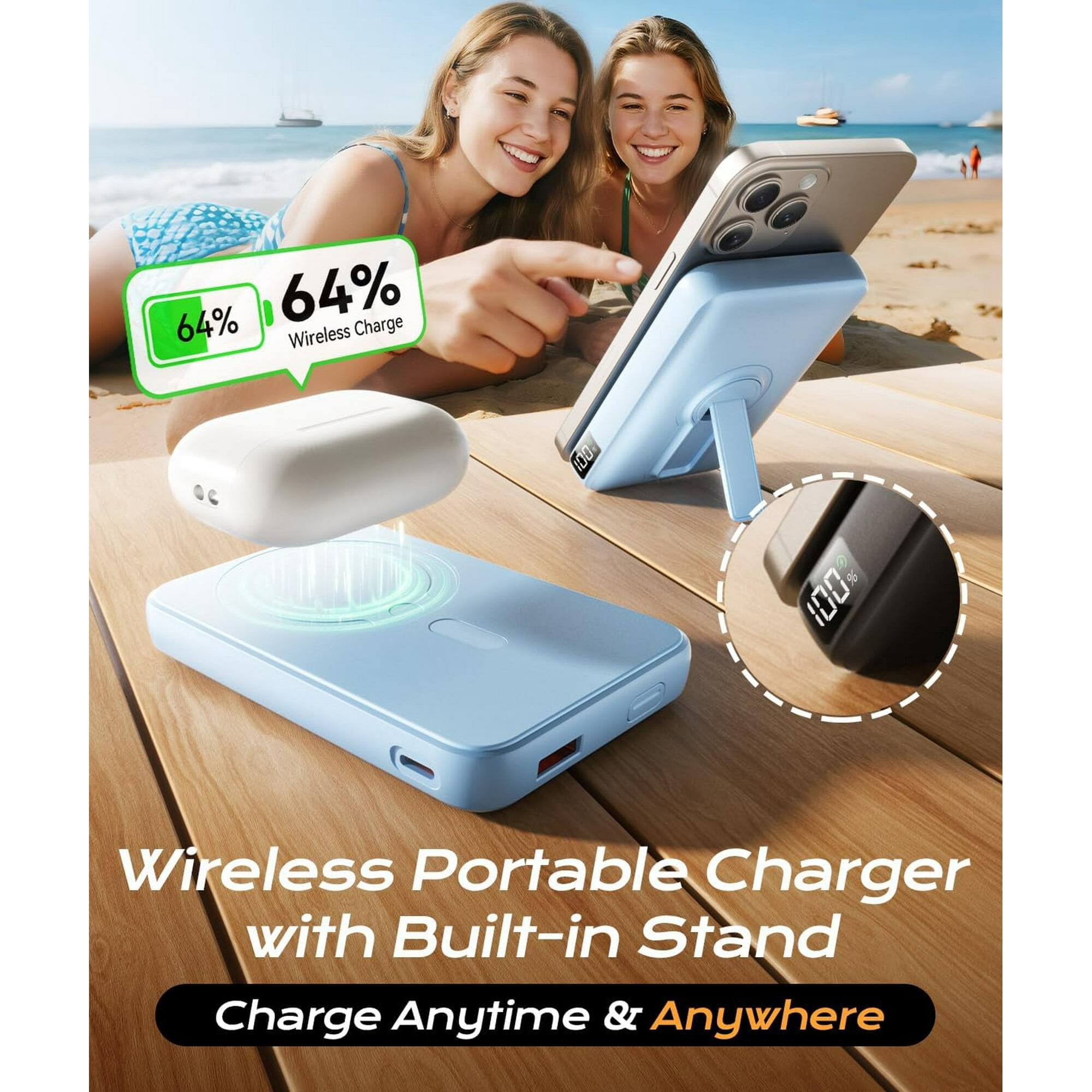 64% Wireless Charge

Wireless Portable Charger with Built-in Stand

Charge Anytime & Anywhere