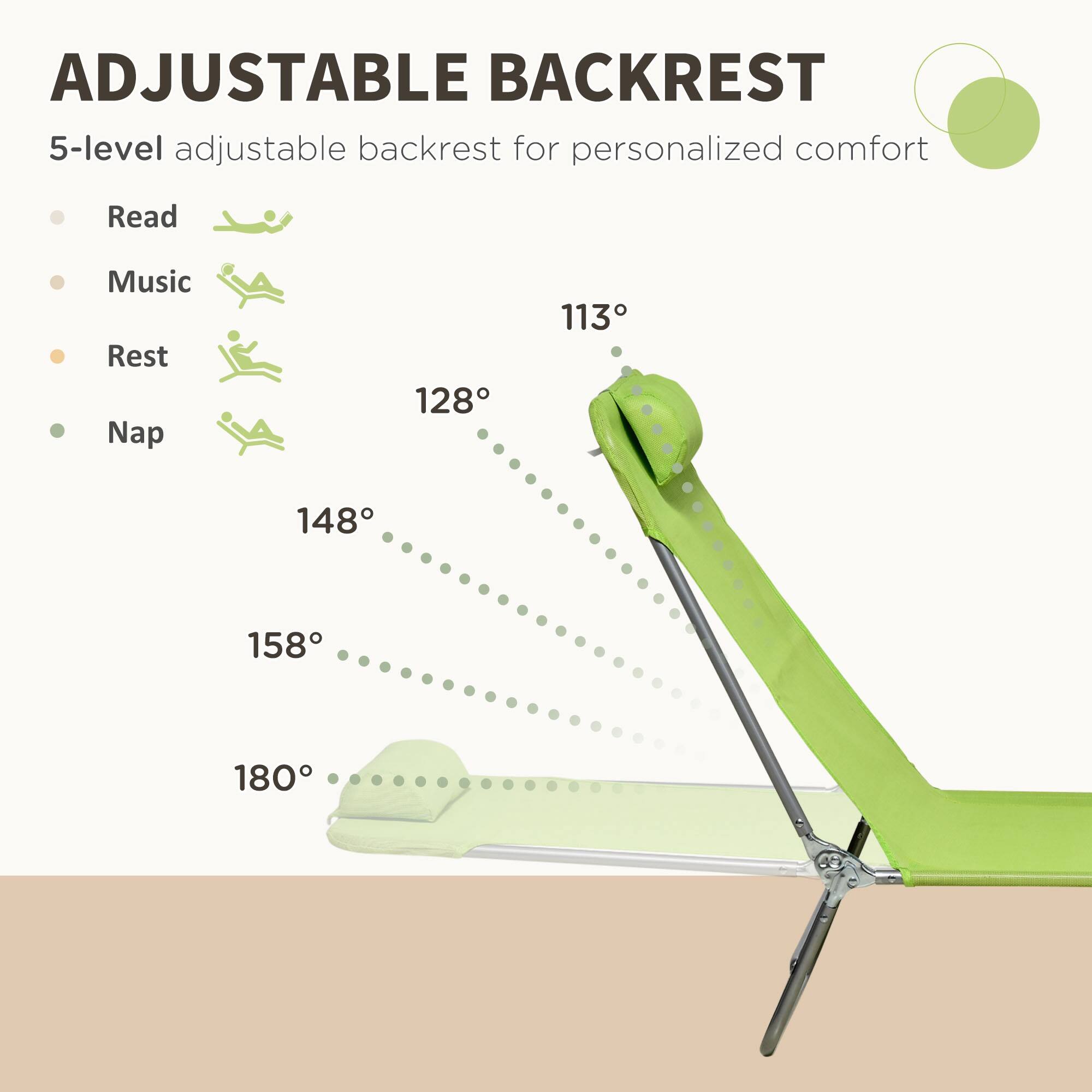 ADJUSTABLE BACKREST  
5-level adjustable backrest for personalized comfort  

- Read  
- Music  
- Rest  
- Nap  

113°  
128°  
148°  
158°  
180°