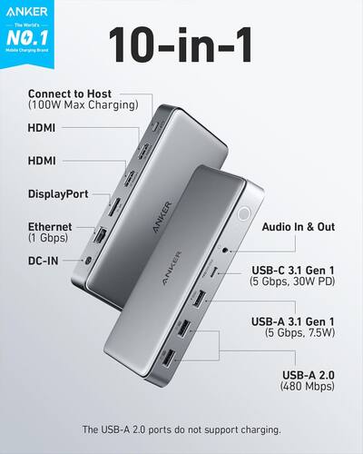 Anker 10 in 1 USB C Docking Station, Displaylink Docking Station Anker 10 in 1 USB C Docking Station, Displaylink Docking Station