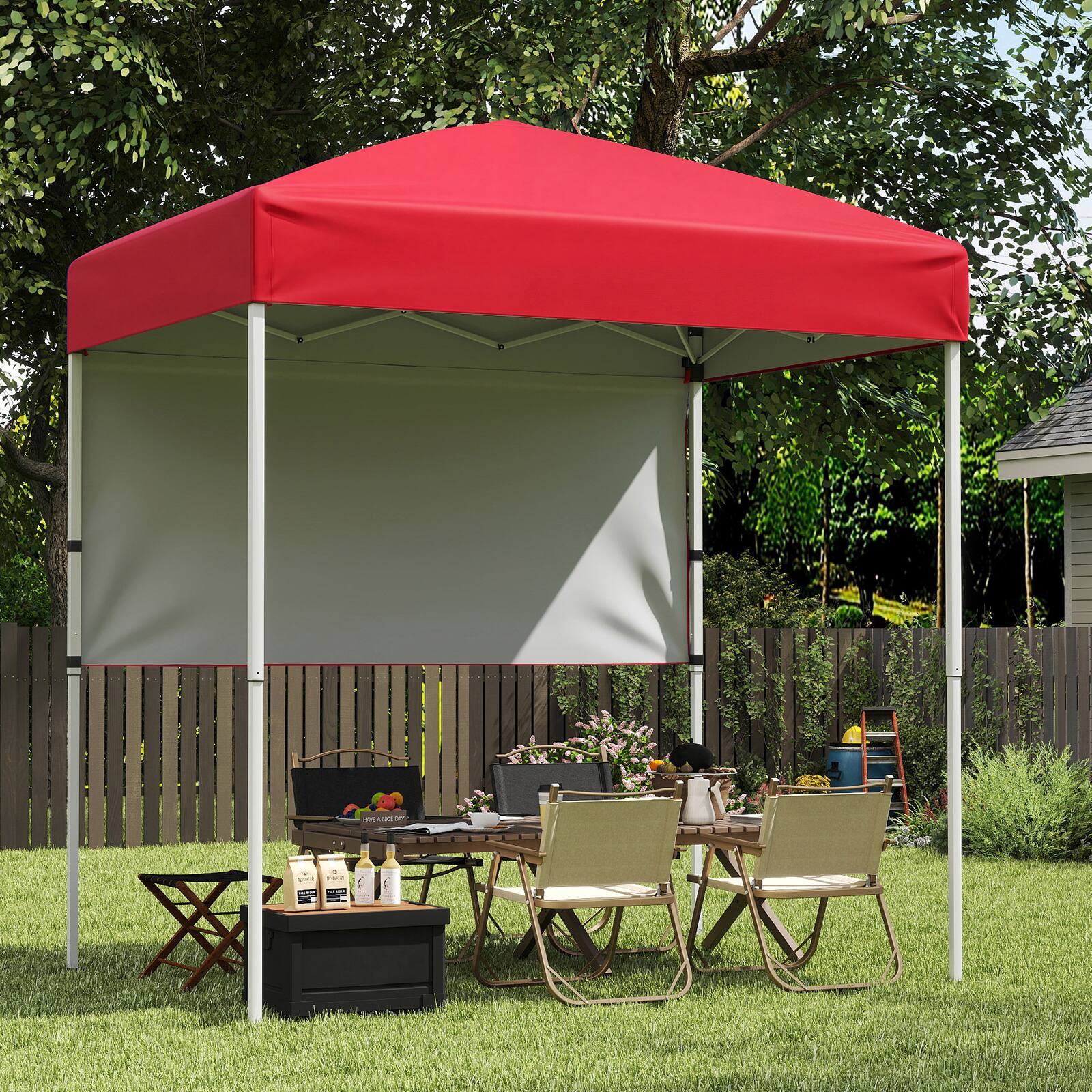 Alt View 1. Costway - Costway 6 x 4 FT Pop-Up Canopy Tent with 1 Half Sidewall, Silver-coated Canopy, Carry Bag - Red.