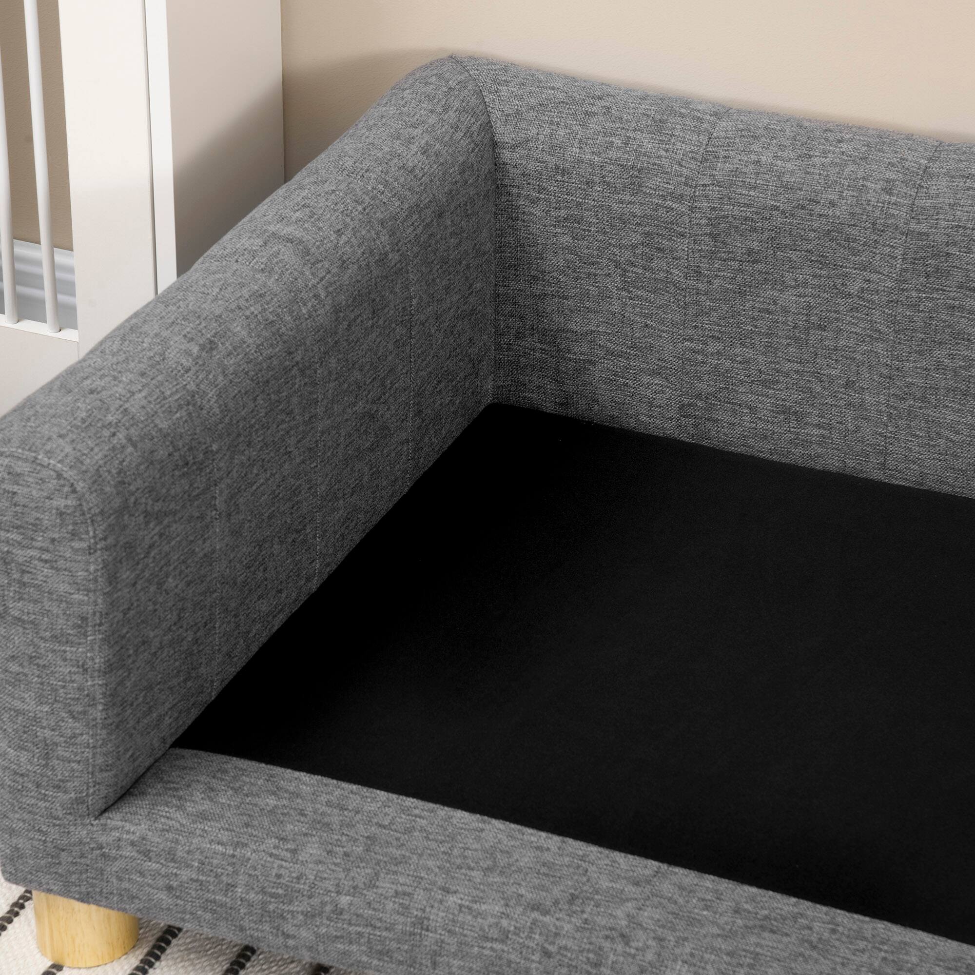 Alt View 4. Pawhut - Modern Dog Couch Bed, Pet Sofa for Medium to Large Dogs or Cats, Elevated Pet Couch Bed with Seat Cushion - Dark Gray.