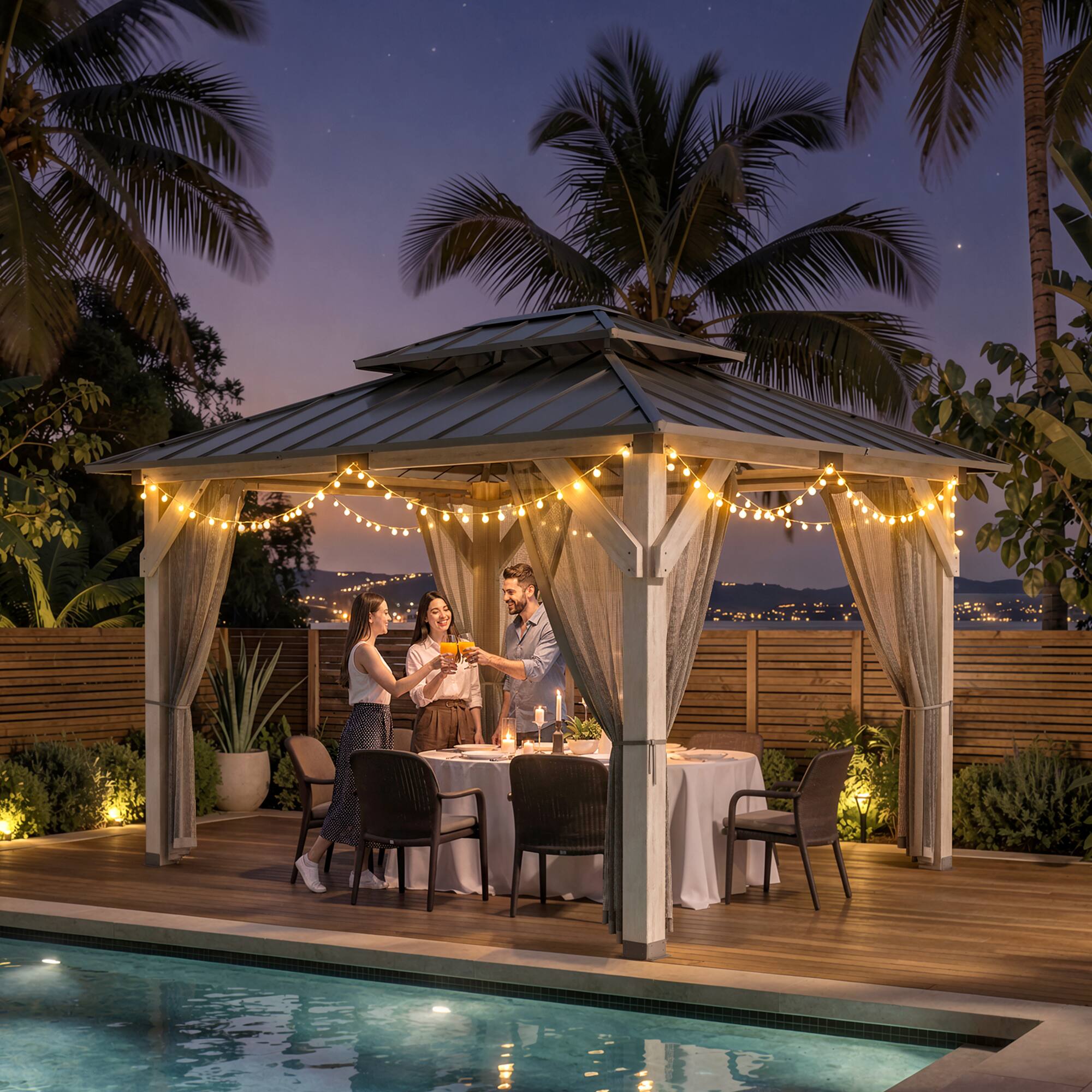 Alt View 7. Ovios - Heavy Duty Wood Patio Gazebo with Double Roof for Outdoor Backyard & Garden - 10'x12'.