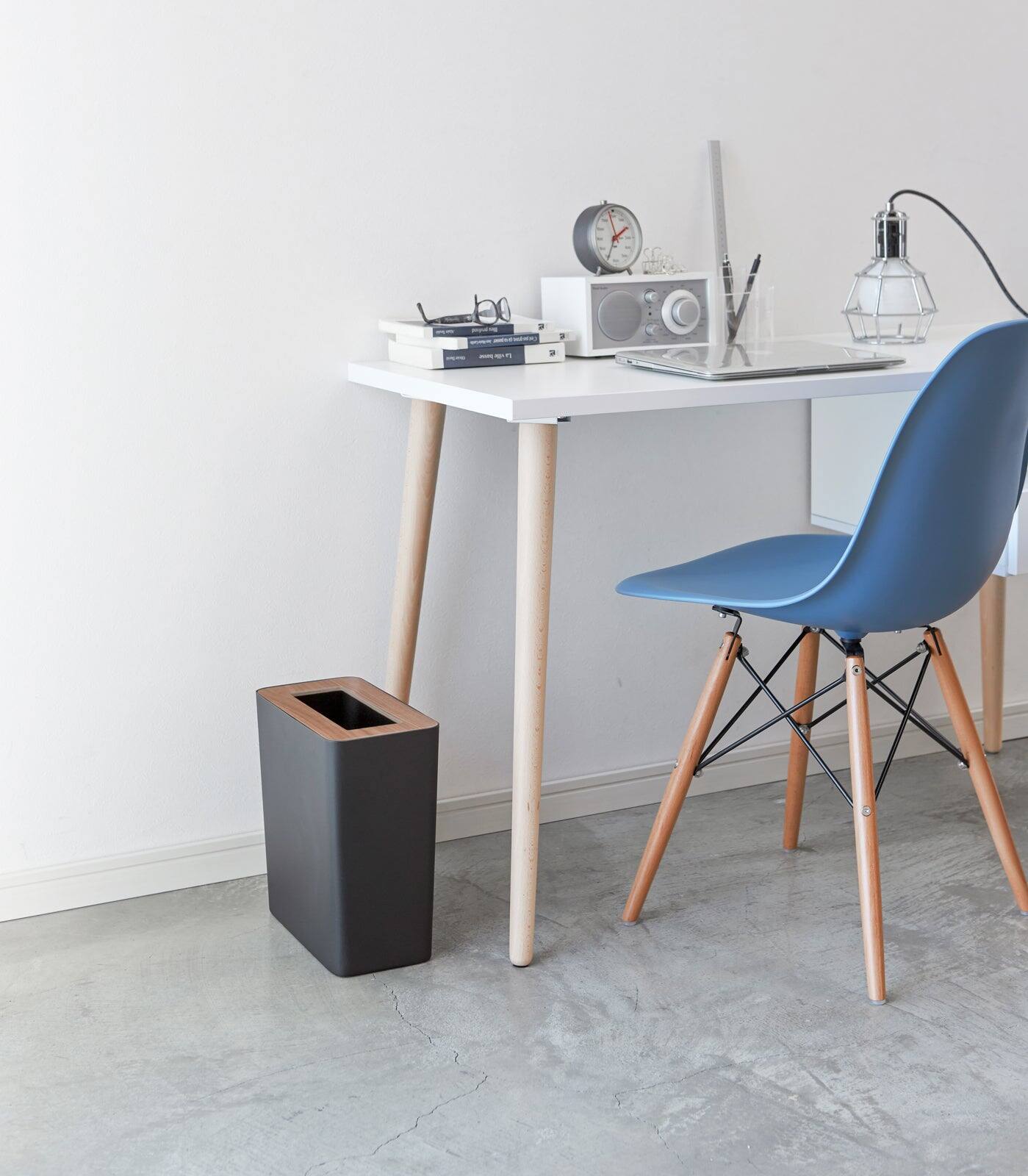 Alt View 3. Yamazaki Home - Trash Can - Rectangle - Steel + Wood - Black.