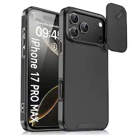UUCOVER - Dual Layer Protective Case for Apple iPhone 17 Pro Max with Slide Camera Lens Cover, Shockproof Drop-proof Matte Shell - Black