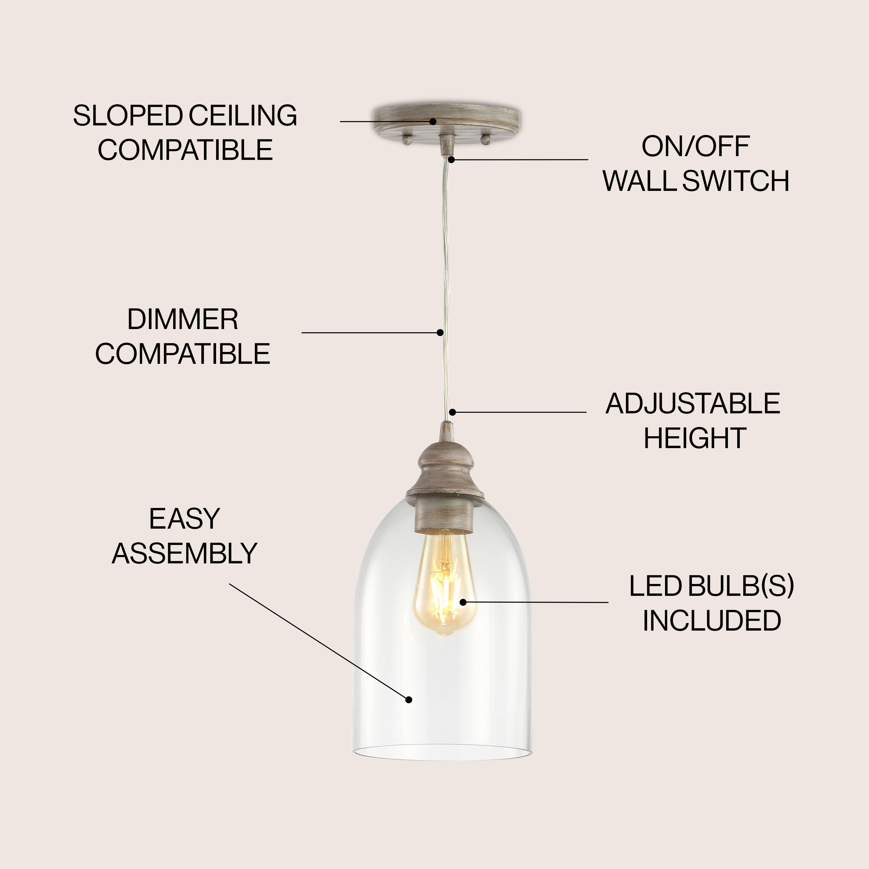 SLOPED CEILING COMPATIBLE  
ON/OFF WALL SWITCH  
DIMMER COMPATIBLE  
ADJUSTABLE HEIGHT  
EASY ASSEMBLY  
LED BULB(S) INCLUDED