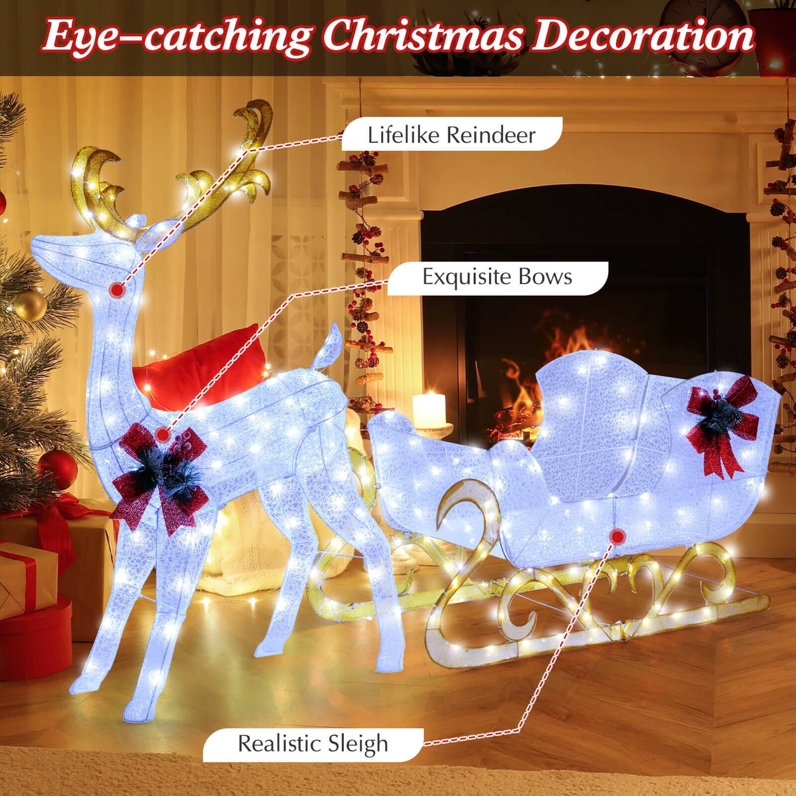 Eye-catching Christmas Decoration

- Lifelike Reindeer
- Exquisite Bows
- Realistic Sleigh