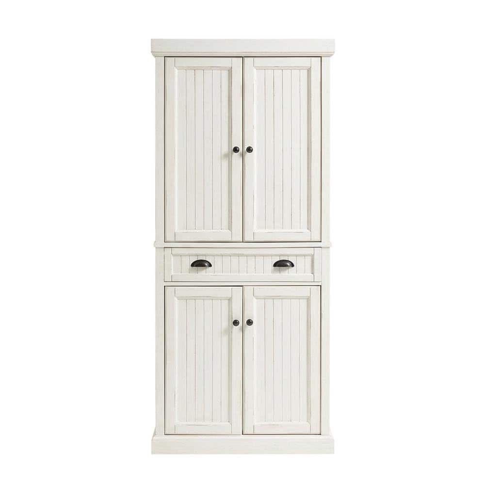 FurniFact - White kitchen pantry cabinet with anti-tip safety feature - Distressed White