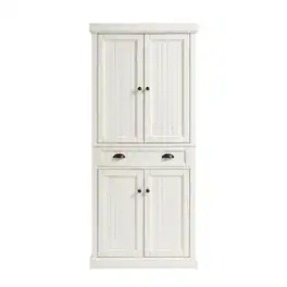 FurniFact - White kitchen pantry cabinet with anti-tip safety feature - Distressed White
