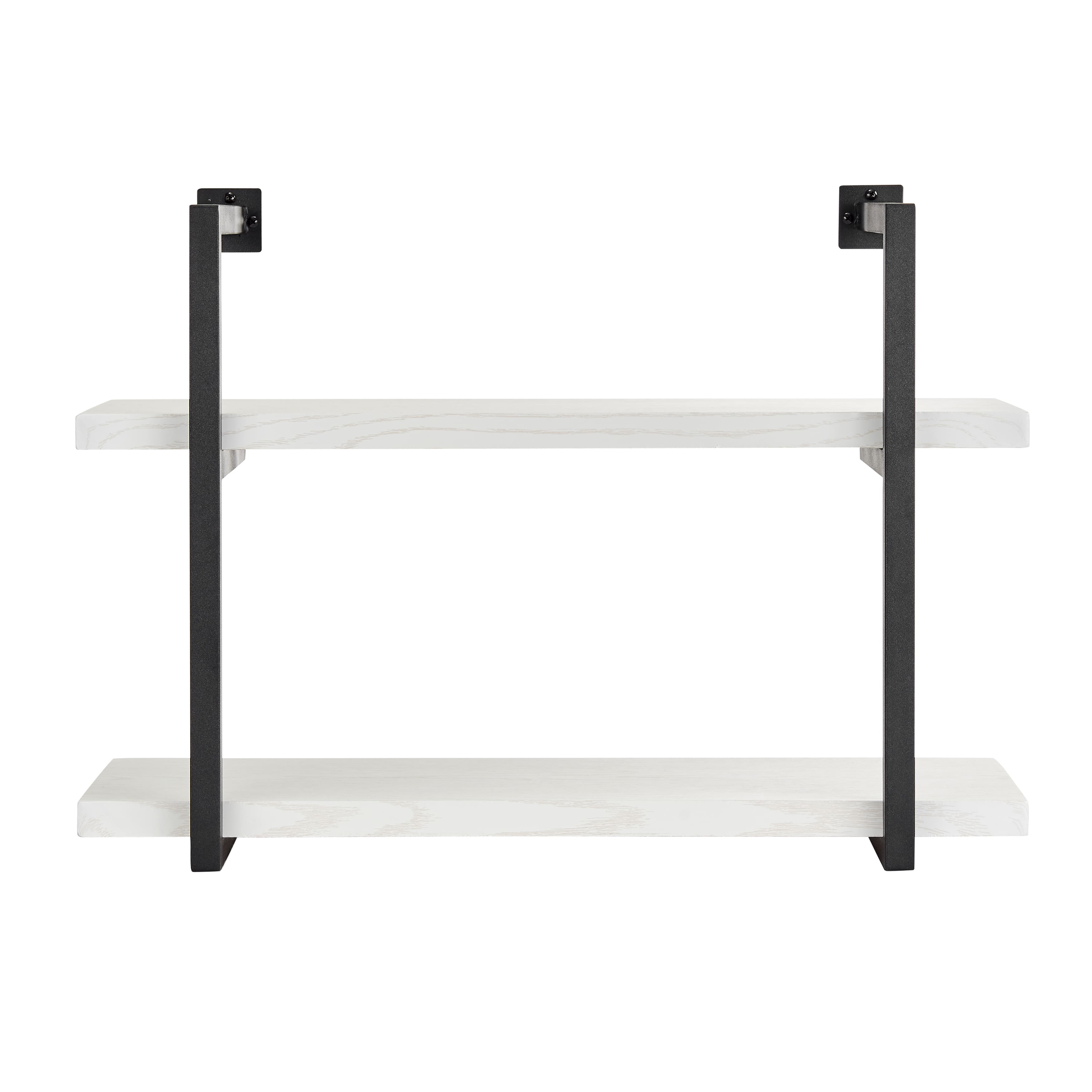Danya B - Modern 2-Tier Bracket Wall Shelves in Black Metal and Finish - White Birch