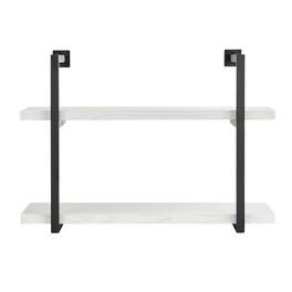 Danya B - Modern 2-Tier Bracket Wall Shelves in Black Metal and Finish - White Birch
