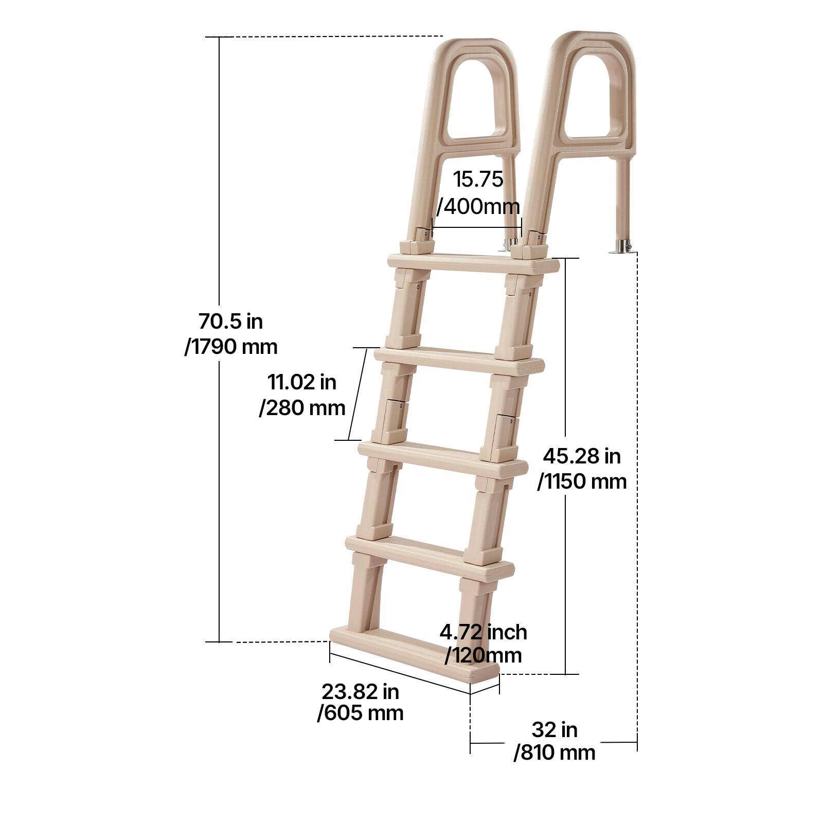 15.75 / 400mm  
70.5 in / 1790 mm  
11.02 in / 280 mm  
45.28 in / 1150 mm  
23.82 in / 605 mm  
4.72 inch / 120mm  
32 in / 810 mm