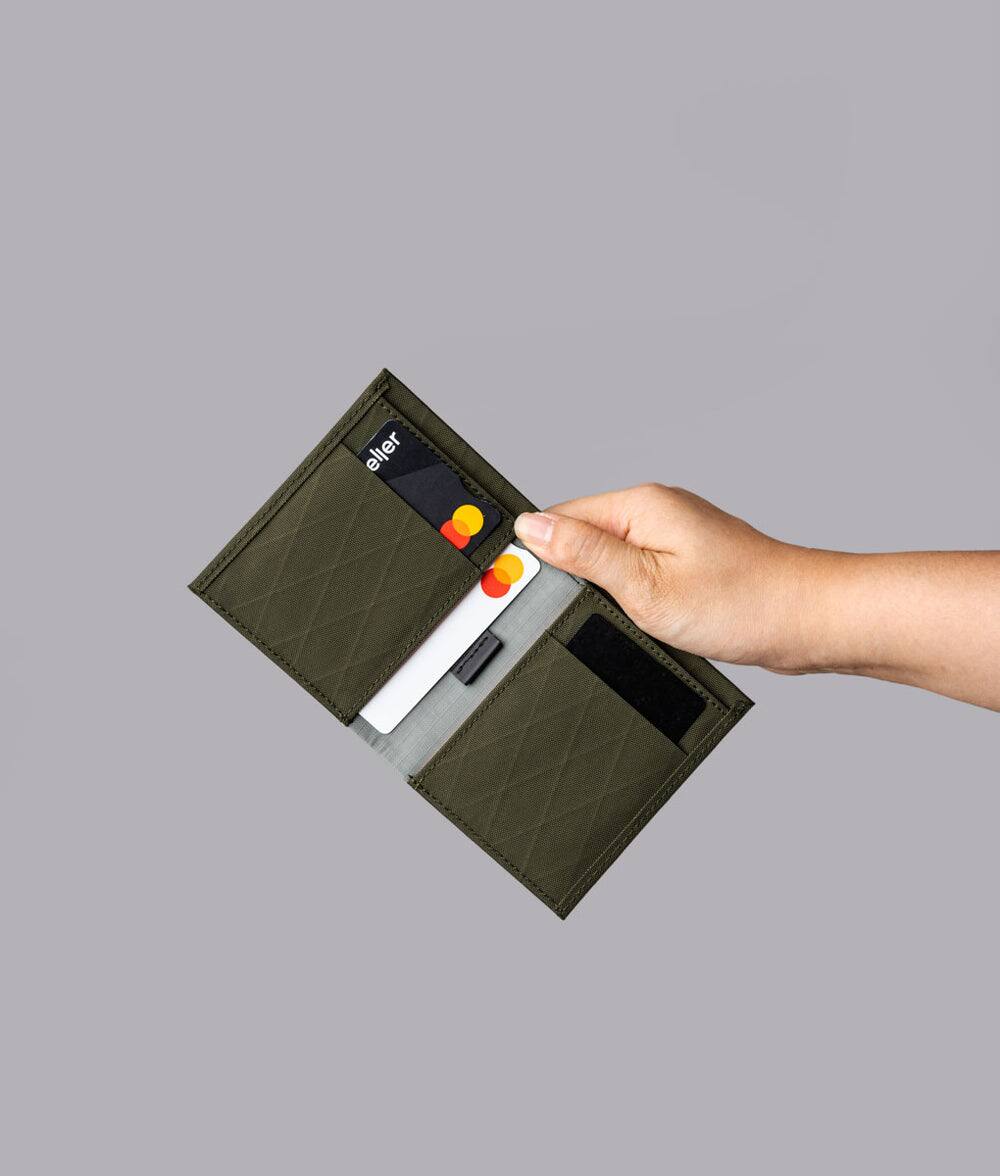 Left. ALPAKA - Ark Bifold Cash Wallet - Wallet for Men,Slim Design with RFID Protection - Olive Green X-Pac X42.