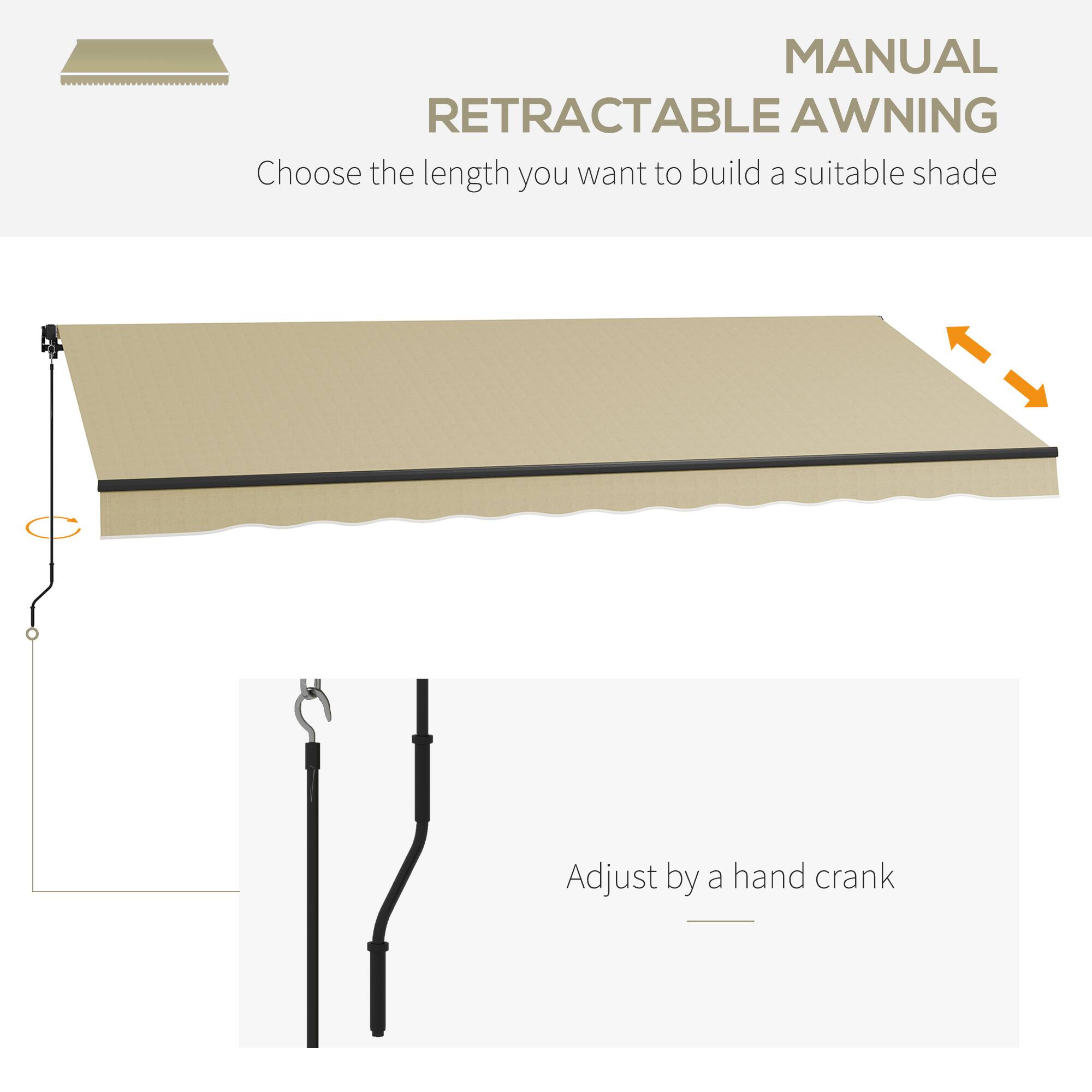 MANUAL RETRACTABLE AWNING

Choose the length you want to build a suitable shade

Adjust by a hand crank