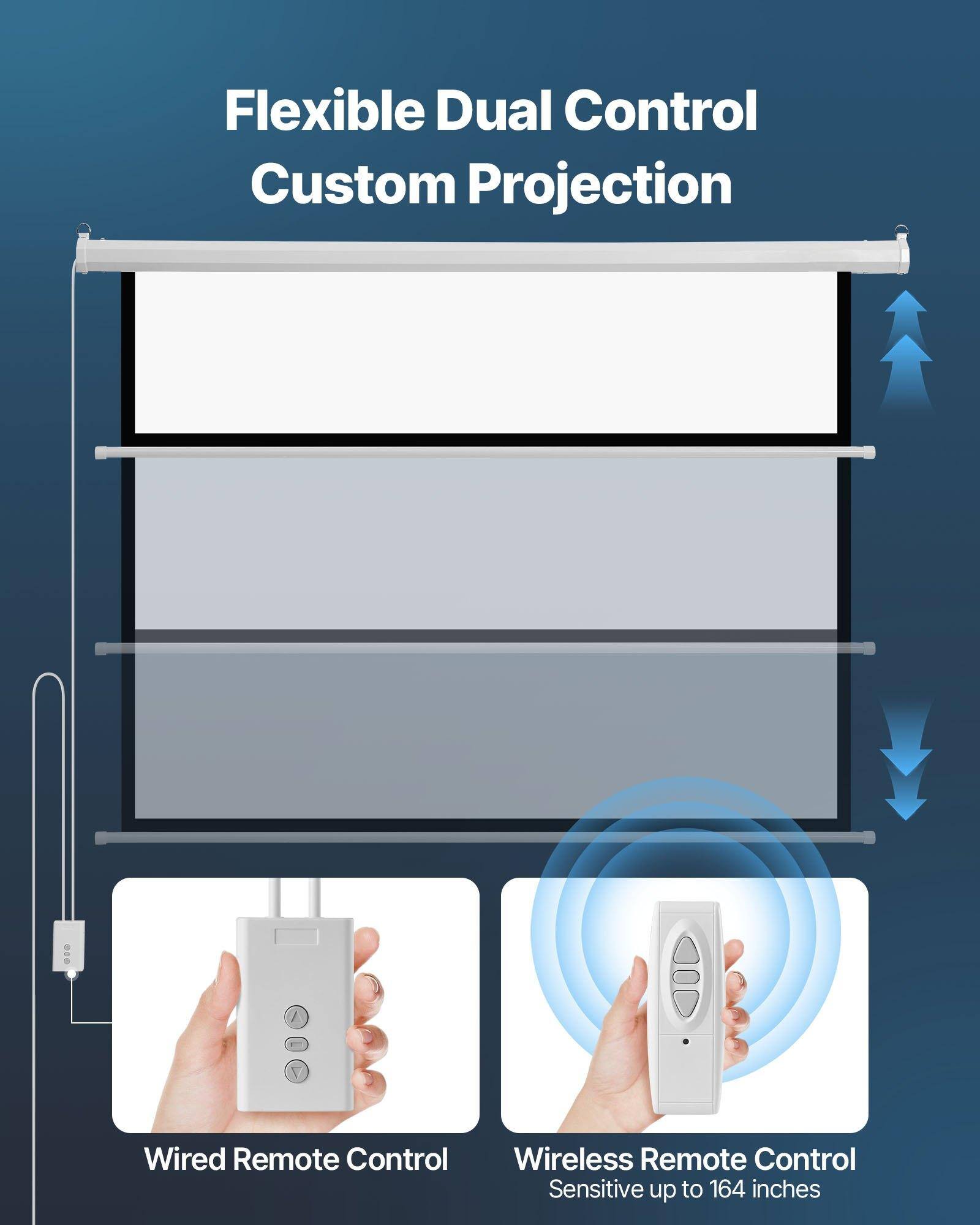 Flexible Dual Control Custom Projection

Wired Remote Control

Wireless Remote Control
Sensitive up to 164 inches