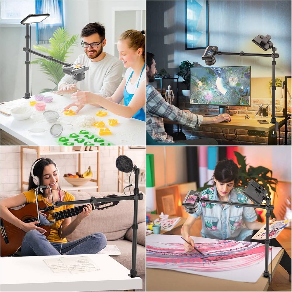 Angle. PARKER SLATER - Overhead camera desk mount with telescopic boom arm, C-clamp, ideal for DSLR, ring light, and live streaming..