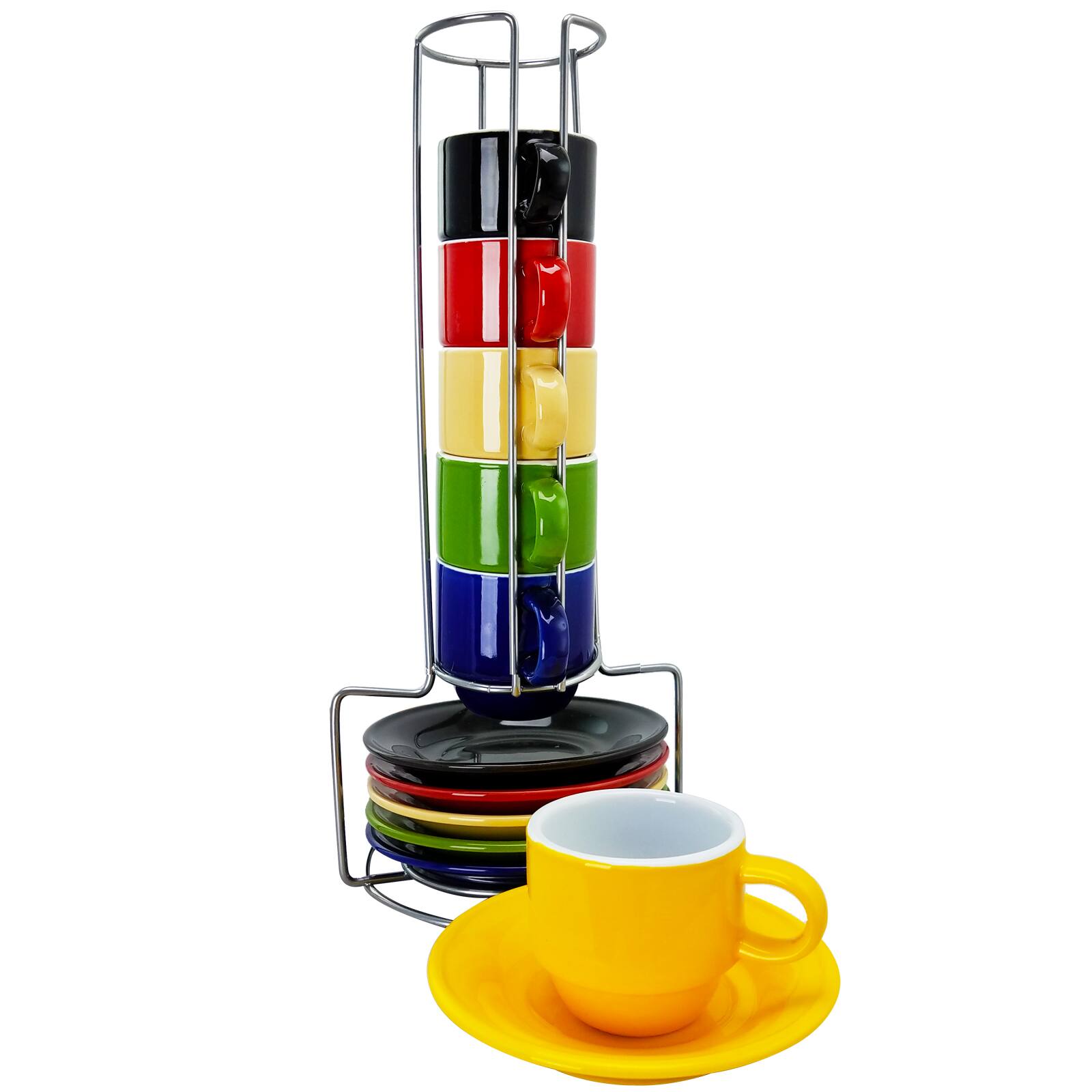 Front. Gibson - Gibson Sensations 13 Piece Espresso Cup Set with Wire Rack in Assorted Colors - Assorted.