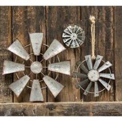 Angle. BreeBe - Galvanized Metal Hanging Windmill 7 inch - Silver.