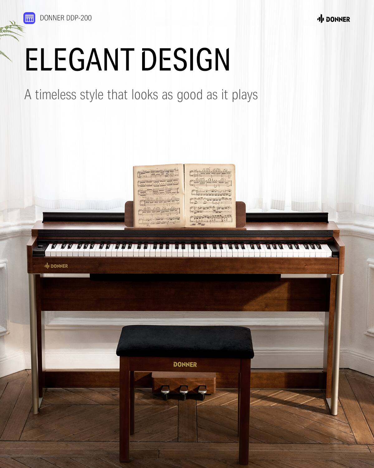 DONNER DDP-200
DONNER ELEGANT DESIGN
A timeless style that looks as good as it plays
DONNER