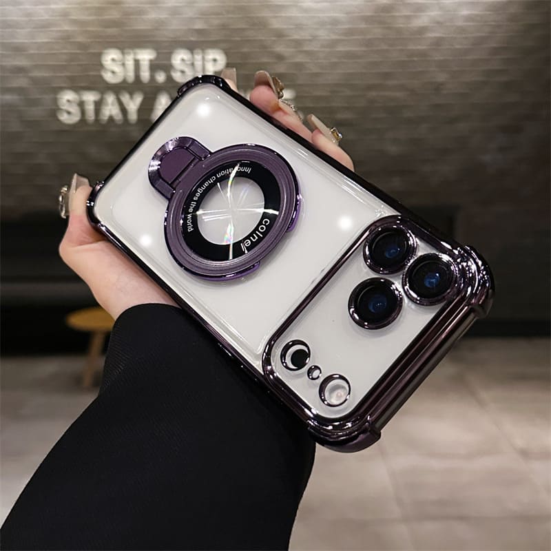 RISOKEYS - Compatible with iPhone17 Case for Metal Ring Kickstand, Four Corners Shockproof Bling Durable Slim Stand Case - purple