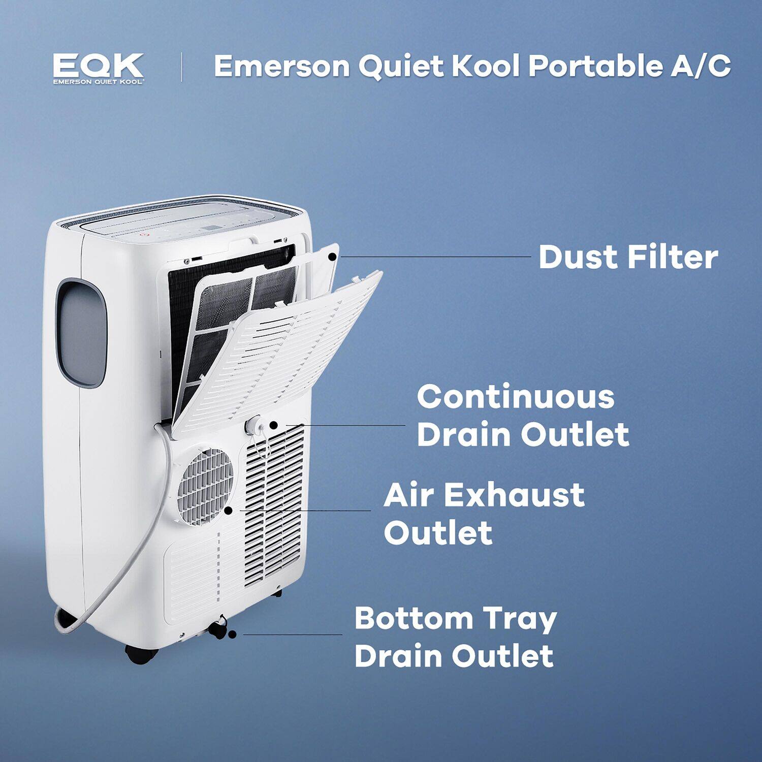 EQK Emerson Quiet Kool Portable A/C Dust Filter Continuous Drain Outlet Air Exhaust Outlet Bottom Tray Drain Outlet
