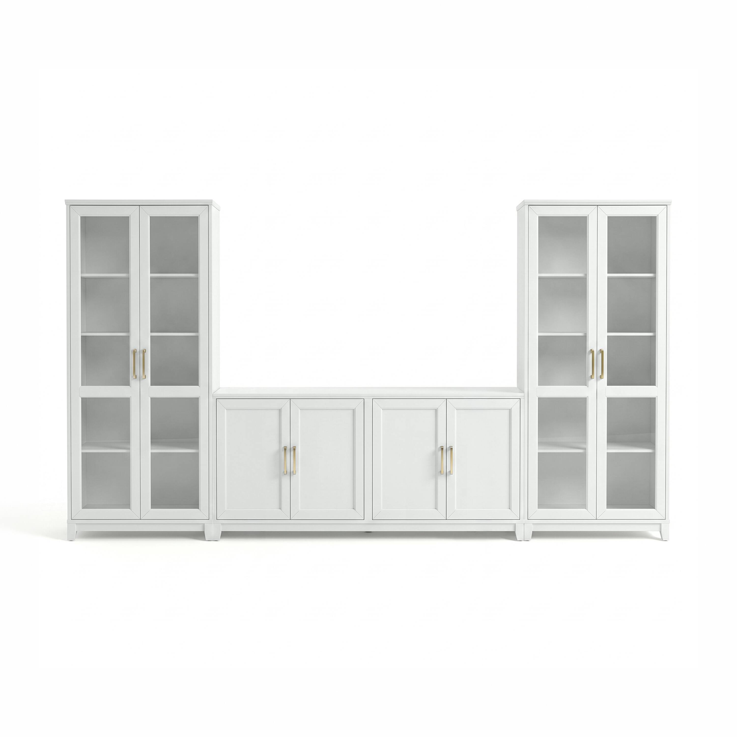 Alt View 1. Martha Stewart - 4 Door TV Stand with 2 Tall Media Cabinets - White Frame/Gold Hardware.