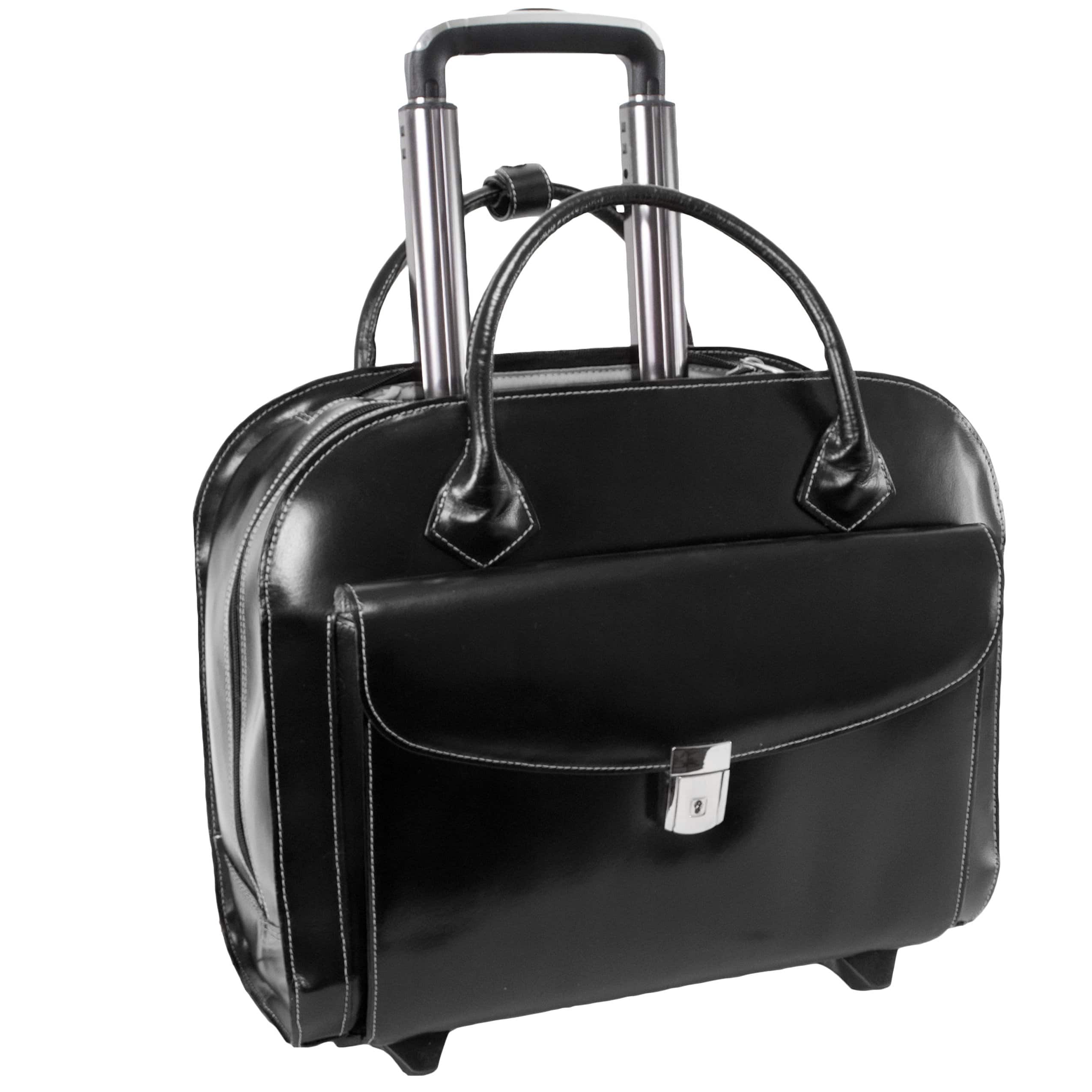 McKleinUSA - Laptop Briefcase Wheeled Roller Case Granville 15.4-inch Notebook Leather ABS Shell - Black