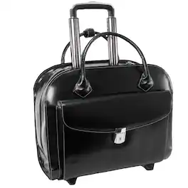 McKleinUSA - Laptop Briefcase Wheeled Roller Case Granville 15.4-inch Notebook Leather ABS Shell - Black