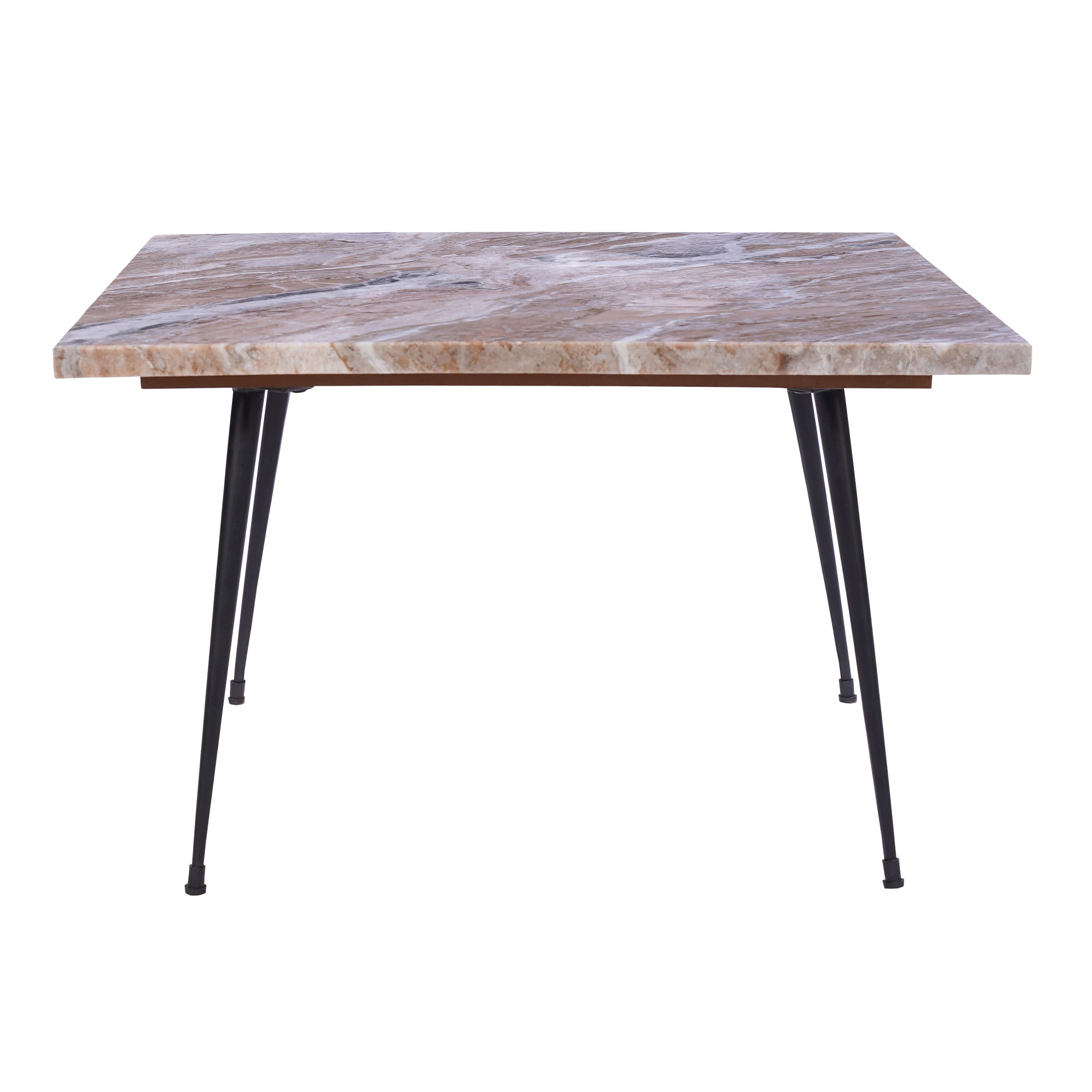 Manhattan Lane - Taro Coffee Table | 24 Inch Square Taupe Brown Real Marble Top | Black Metal Legs - Taupe Brown, Black