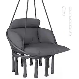 Outsunny - Swing Chair, Macrame Hanging Chair with Large Cushion, Chain, Steel Frame for Indoor Outdoor Use - Dark Gray
