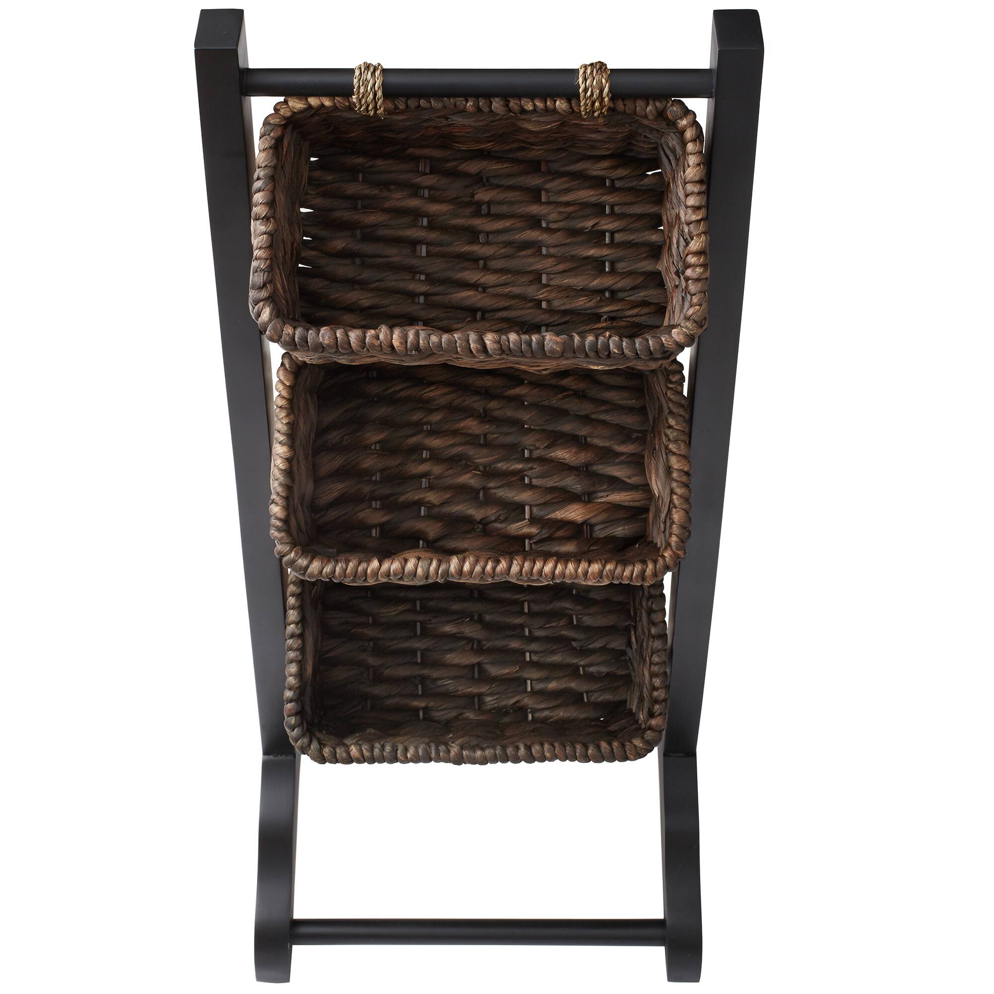 Alt View 4. Casafield - 3-Tier Floor Stand with Hyacinth Storage Basket Bins - Black, Espresso.