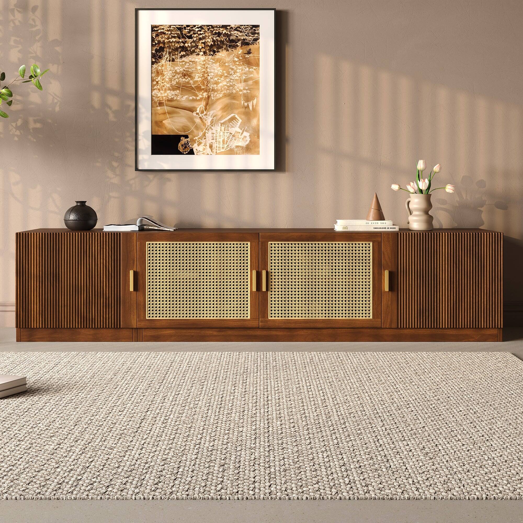 Alt View 2. Boyel Living - Retro Rattan TV Stand White For TVs Up To 85 Inch With Adjustable Shelf - Walnut.