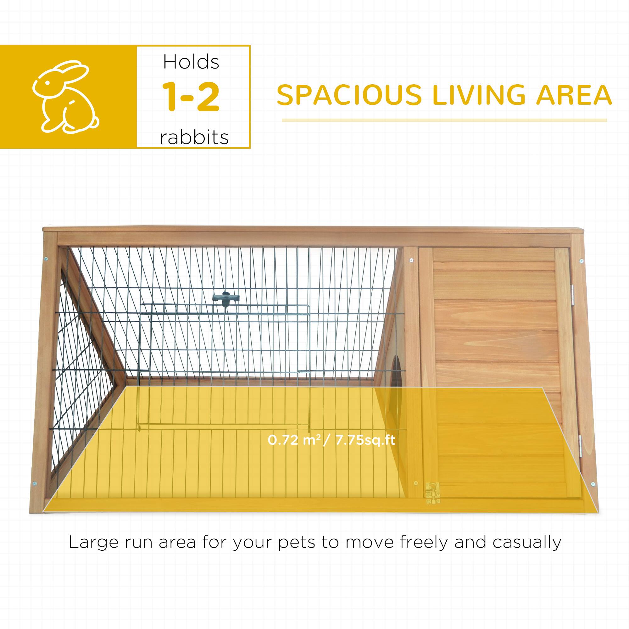 Holds 1-2 rabbits

SPACIOUS LIVING AREA

0.72 m² / 7.75 sq.ft

Large run area for your pets to move freely and casually