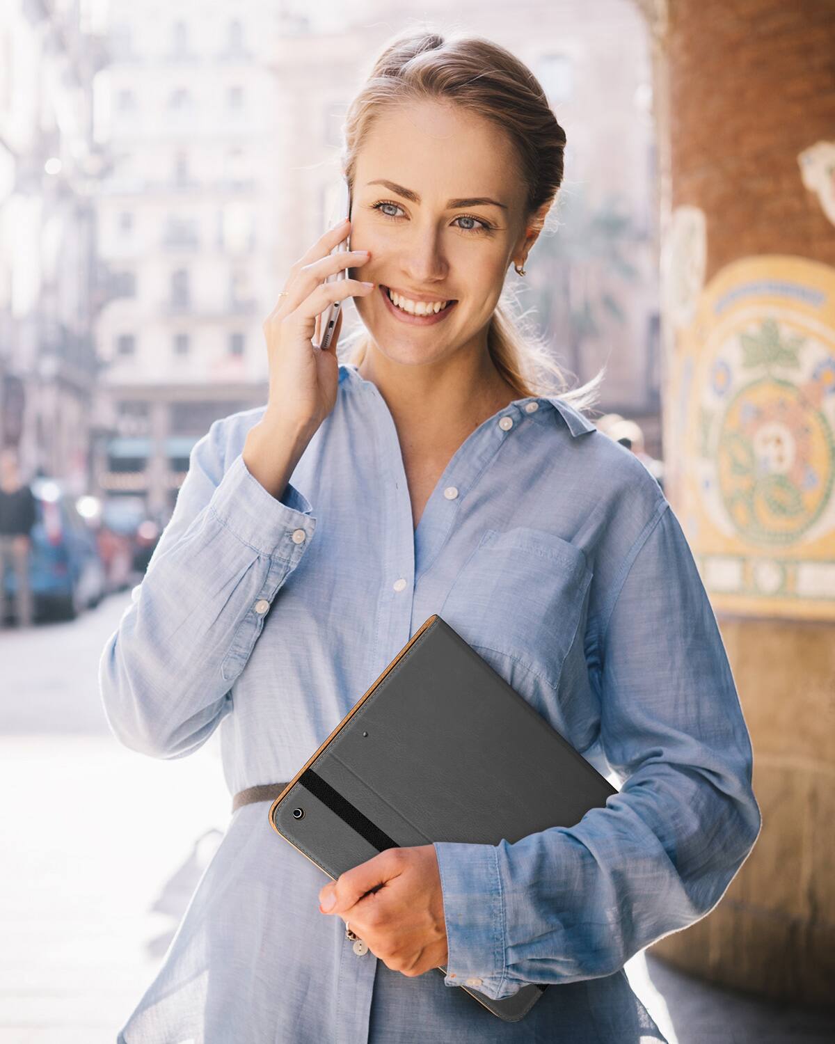 Alt View 2. DTTO - ​Case for iPad 9th/8th/7th Generation 10.2 Inch 2021/2020/2019, Premium Leather Folio Stand - Auto Wake/Sleep - Grey.