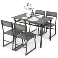 Costway 5 Piece Dining Table Set Industrial Rectangular Kitchen Table with 4 Chairs Grey - Gray - Front_Zoom