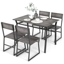 Costway - 5 Piece Dining Table Set Industrial Rectangular Kitchen Table with 4 Chairs Grey - Gray