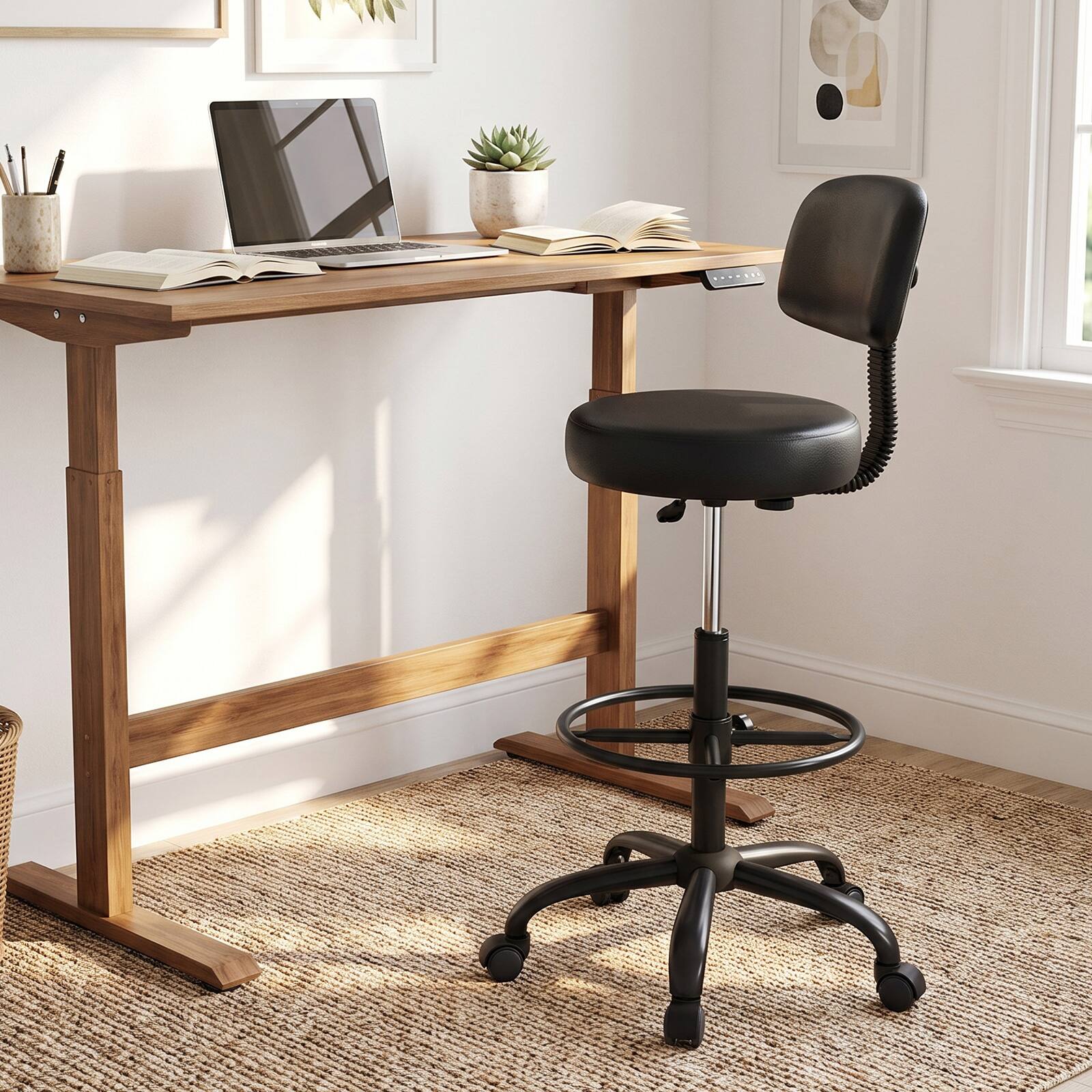 Alt View 3. Gymax - Gymax Upholstered Swivel Rolling Stool w/ Wheels Heavy-Duty Office Desk Chair for Home Bar Kitchen Shop SPA Studio - Black.