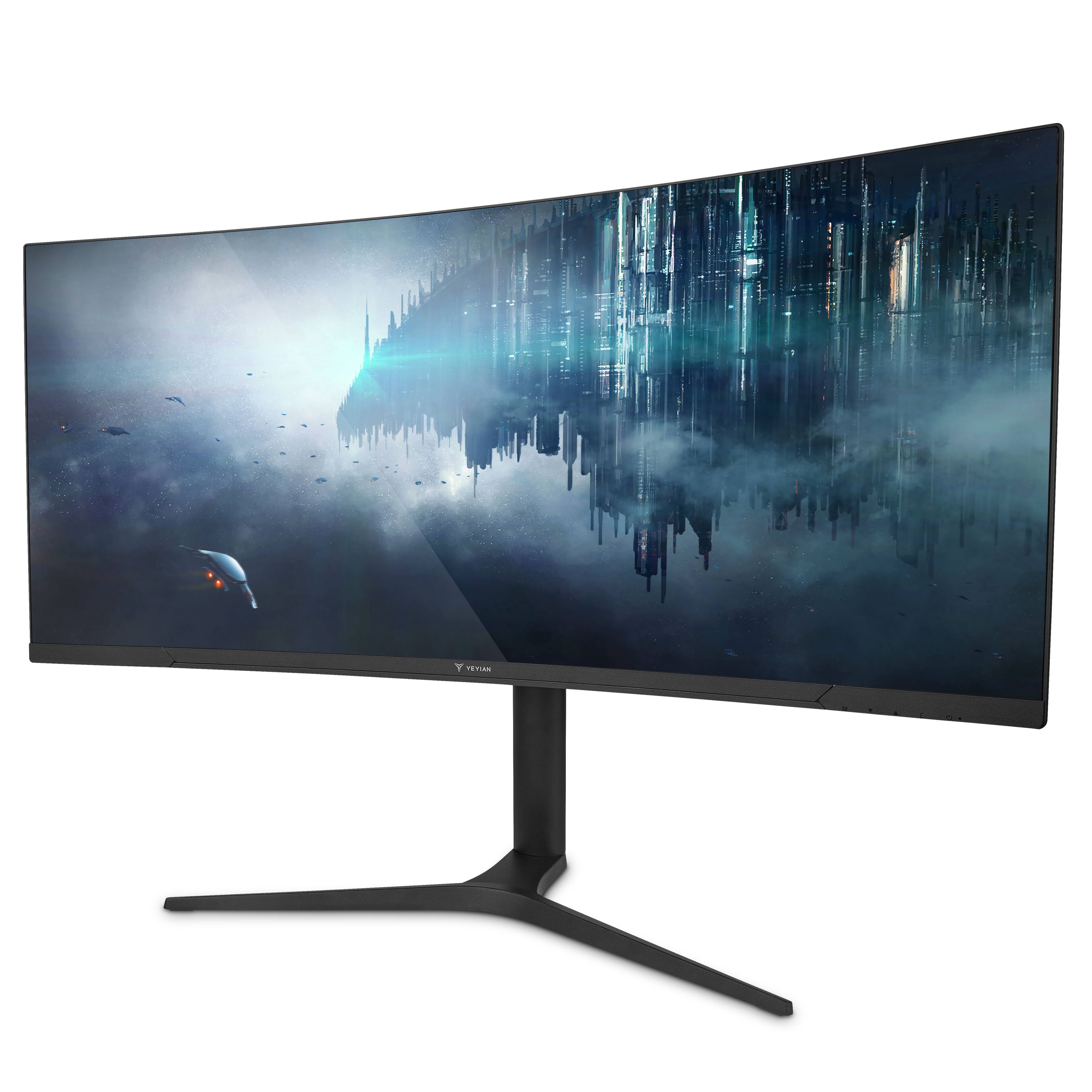 Left. YEYIAN - Yeyian 34" Curved Gaming Monitor. WQHD, VA, 180Hz, 1ms, RGB Lighting, HDMI, DisplayPort, FreeSync, G-Sync, YMC-FV234-M1 - Black.