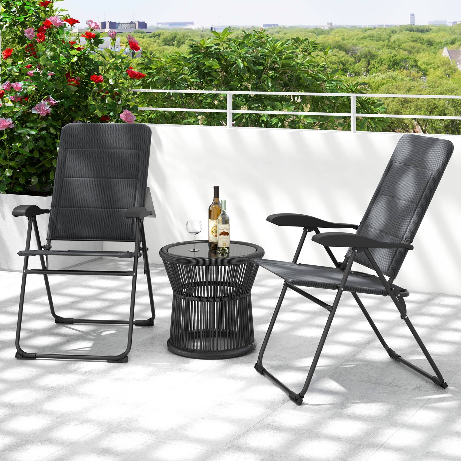 Alt View 3. Gymax - Gymax 2PCS Patio Folding Chairs Back Adjustable Reclining Padded Garden Furniture - Gray.