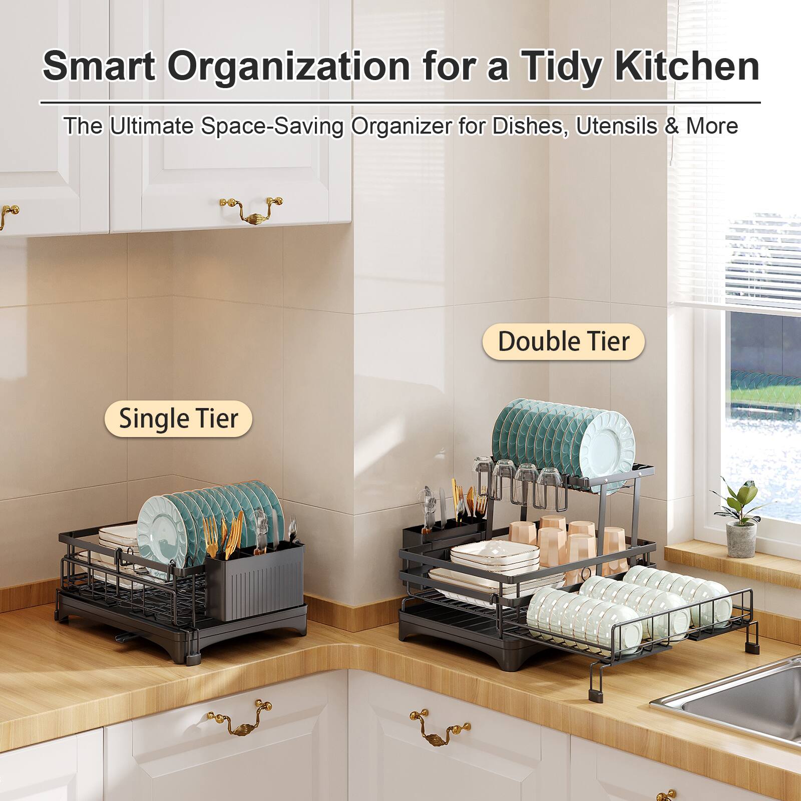 Smart Organization for a Tidy Kitchen  
The Ultimate Space-Saving Organizer for Dishes, Utensils & More  

Double Tier  
Single Tier