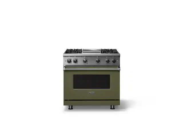 Front. Viking - 5.1 Cu. Ft. 36"W Freestanding LP Gas Sealed 4 Burner Range with Griddle - Martini.