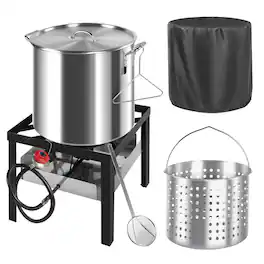 FODINGHILL - 60QT Aluminum Outdoor Crawfish & Crab Boiler with Basket, Skimmer & Cover, Seafood Boiling Kit - Silver