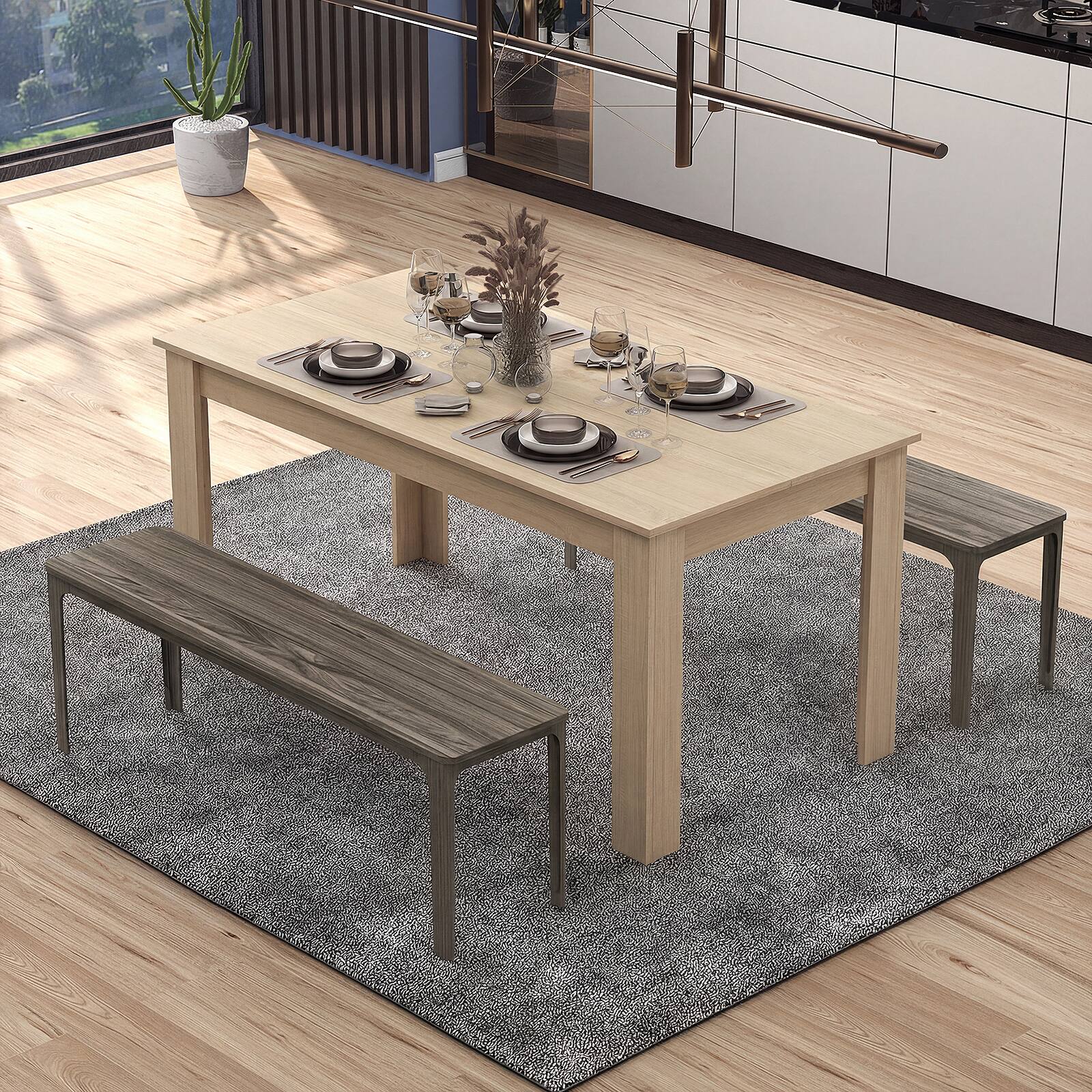 Alt View 1. Costway - Costway 63" Dining Table Rectangular Modern Kitchen Table For 6 People Home Furniture - Oak.